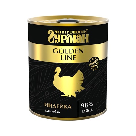 Четвероногий Гурман Golden line консервированный корм с индейкой натуральной в желе для взрослых собак - 340 г (12 шт) фото 1