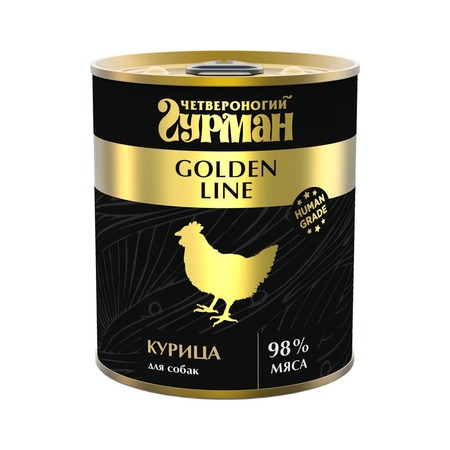 Четвероногий Гурман Golden line влажный корм для собак, с курицей, кусочки в желе, в консервах - 340 г фото 1