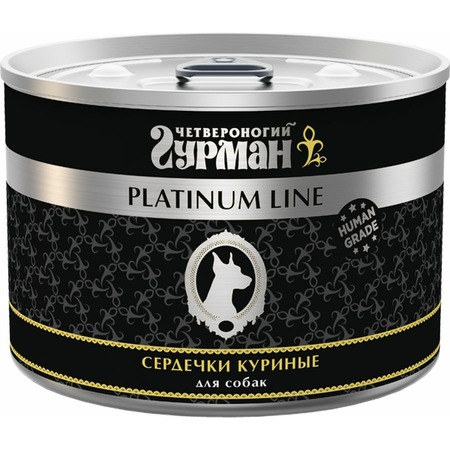 Четвероногий Гурман Platinum line влажный корм для собак, сердечки куриные, кусочки в желе, в консервах - 525 г фото 1