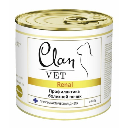 Clan Vet Renal влажный диетический корм для взрослых кошек для профилактики болезней почек, в консервах - 240 г х 12 шт фото 1