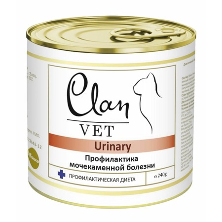 Clan Vet Urinary влажный корм для кошек, для профилактики мочекаменной болезни (МКБ), диетический, паштет, в консервах - 240 г фото 1