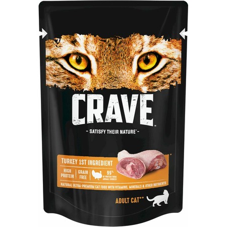 Crave полнорационный влажный корм для кошек, с индейкой, кусочки в желе, в паучах - 70 г фото 1