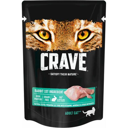 Crave полнорационный влажный корм для кошек, с кроликом, кусочки в желе, в паучах - 70 г фото 1