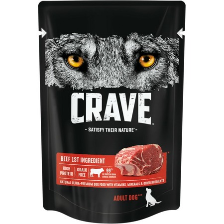 Crave полнорационный влажный корм для собак, с говядиной, кусочки в желе, в паучах - 85 г фото 1