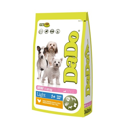 Dado Dog Light Mini Chicken & Rice монобелковый корм для собак мелких пород, склонных к излишнему весу, с курицей и рисом фото 1