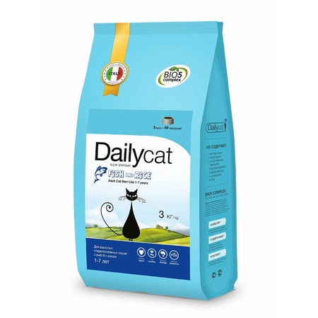 Dailycat Adult Steri Lite Fish & Rice для взрослых кастрированных и стерилизованных кошек с рыбой и рисом - 3 кг фото 1