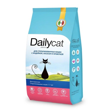 Dailycat Classic line сухой корм для стерилизованных кошек, с индейкой, лососем и креветкой - 10 кг фото 1