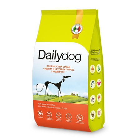 Dailydog Classic line сухой корм для взрослых собак средних и крупных пород, с индейкой - 12 кг фото 1