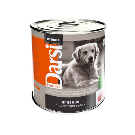 Darsi Sensitive полнорационный влажный корм для собак с чувствительным пищеварением, паштет с ягненком, в консервах - 850 г фото 1