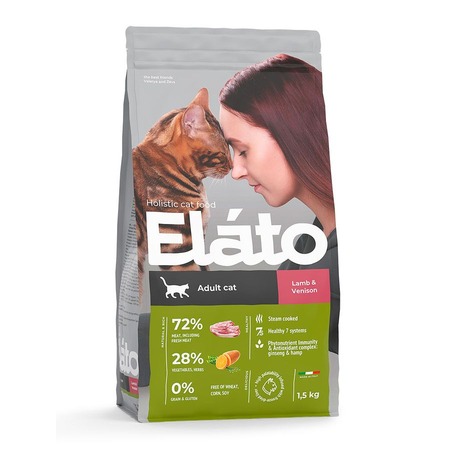 Elato Holistic сухой корм для взрослых кошек с ягненком и олениной - 1,5 кг фото 1