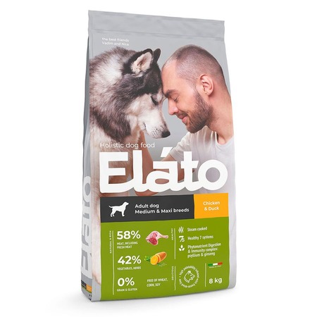 Elato Holistic сухой корм для взрослых собак средних и крупных пород с курицей и уткой - 8 кг фото 1