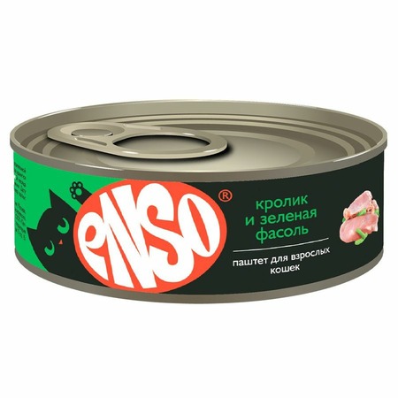 Enso Basic для кошек, полнорационный, профилактика МКБ, с кроликом и зеленой фасолью, паштет, в консервах - 100 г фото 1