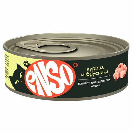 Enso Basic для кошек, полнорационный, профилактика МКБ, с курицей и брусникой, паштет, в консервах - 100 г фото 1
