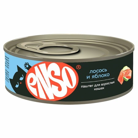 Enso Basic для кошек, полнорационный, профилактика МКБ, с лососем и яблоком, паштет, в консервах - 100 г фото 1