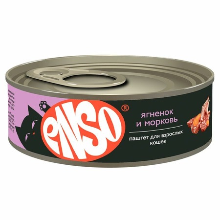 Enso Basic для кошек, полнорационный, профилактика МКБ, с ягненком и морковью, паштет, в консервах - 100 г фото 1