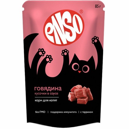 Enso Basic для котят, полнорационный, профилактика МКБ, с говядиной, кусочки в соусе, в паучах - 85 г фото 1