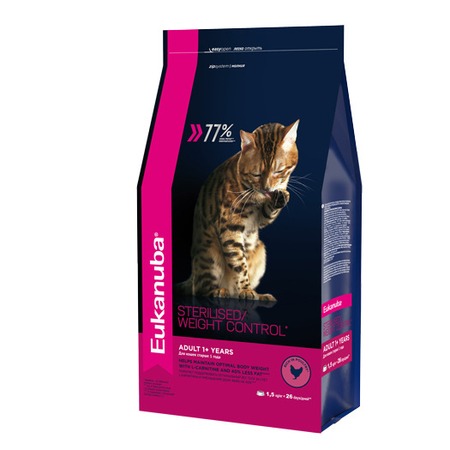 Eukanuba Adult Sterilised Weight Control полнорационный сухой корм для стерилизованных кошек, поддержание оптимального веса, с курицей - 1,5 кг фото 1