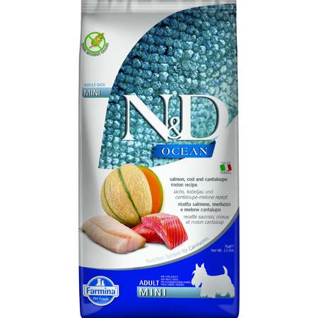 Farmina N&D Ocean Cantaloupe Melon Adult Mini сухой корм для взрослых собак мелких пород с лососем, треской и дыней мелких пород фото 1