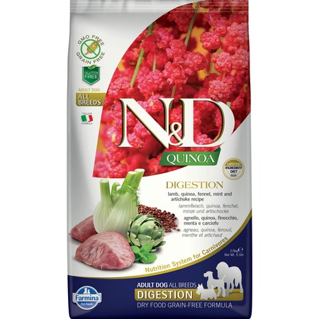 Farmina N&D Quinoa Dog Grain Free Digestion сухой беззерновой корм для взрослых собак для поддержки пищеварения с ягненком и киноа - 2,5 кг фото 1