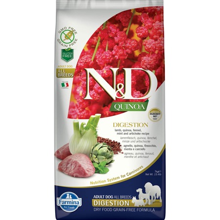 Farmina N&D Quinoa Dog Grain Free Digestion сухой беззерновой корм для взрослых собак для поддержки пищеварения с ягненком и киноа - 7 кг фото 1