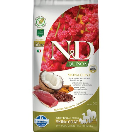 Farmina N&D Quinoa Dog Grain Free Skin & Coat Duck сухой беззерновой корм для взрослых собак для кожи и шерсти с уткой и киноа - 7 кг фото 1