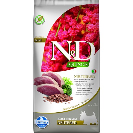 Farmina N&D Quinoa Neutered Adult Mini сухой корм для стерилизованных и кастрированных собак мелких пород с уткой и брокколи фото 1