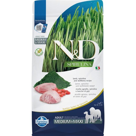 Farmina N&D Spirulina Adult для собак средних и крупных пород, с ягнёнком и ягодами годжи - 2 кг фото 1