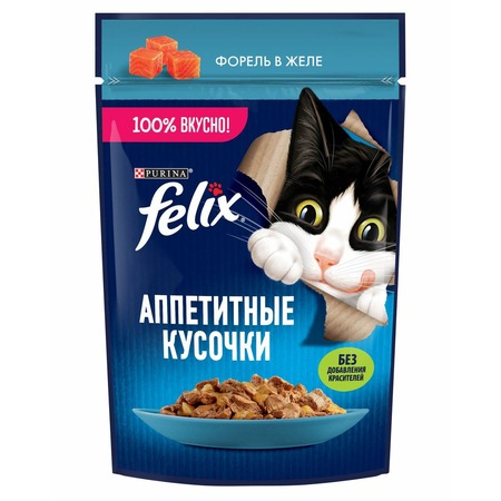 Felix Аппетитные кусочки полнорационный влажный корм для кошек, с форелью, кусочки в желе, в паучах - 75 г фото 1