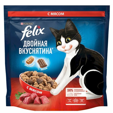 Felix Двойная вкуснятина полнорационный сухой корм для кошек, с мясом - 1,3 кг фото 1
