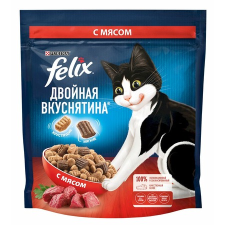 Felix Двойная вкуснятина полнорационный сухой корм для кошек, с мясом - 600 г фото 1