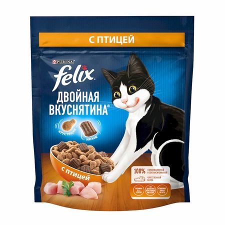 Felix Двойная вкуснятина полнорационный сухой корм для кошек, с птицей - 200 г фото 1