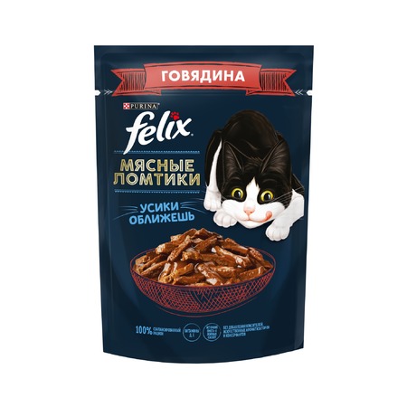 Felix Мясные ломтики полнорационный влажный корм для кошек, с говядиной, кусочки в соусе, в паучах - 75 г фото 1
