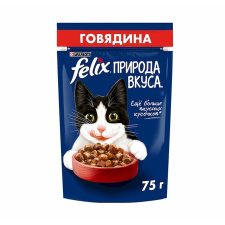 Felix Природа вкуса влажный корм для взрослых кошек, с говядиной, в паучах - 75 г х 26 шт фото 1