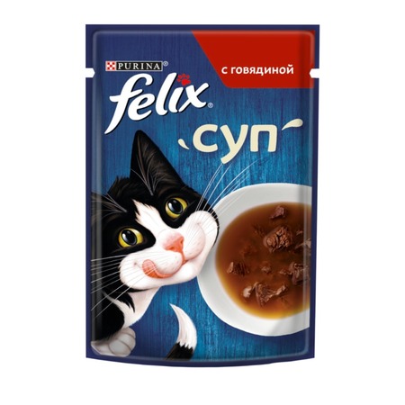 Felix Суп влажный корм для кошек, с говядиной, в соусе, в паучах - 48 г фото 1