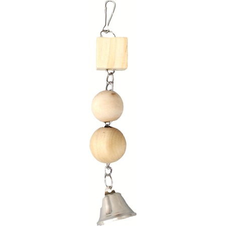 Flamingo игрушка для птиц, деревянные кубик и шарики на цепочке, с колокольчиком, 25 см фото 1