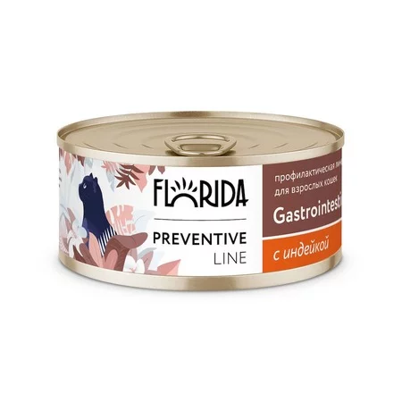 Florida Preventive Line Gastrointestinal полнорационный влажный корм для кошек, поддержание здоровья пищеварительной системы, фарш из индейки, в консервах - 100 г фото 1