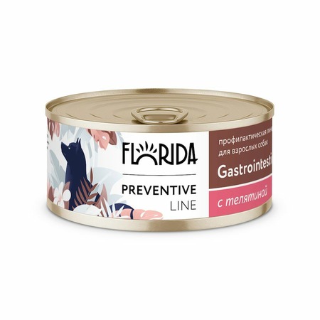 Florida Preventive Line Gastrointestinal полнорационный влажный корм для собак, поддержание здоровья пищеварительной системы, с телятиной, кусочки в желе, в консервах - 100 г фото 1