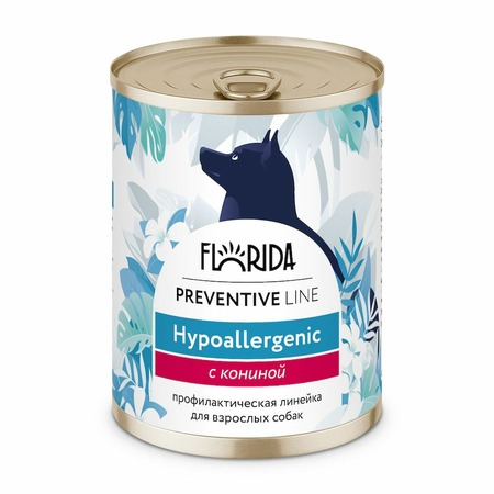 Florida Preventive Line Hypoallergenic полнорационный влажный корм для собак, гипоаллергенный, с кониной, кусочки в желе, в консервах - 340 г фото 1