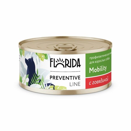 Florida Preventive Line Mobility полнорационный влажный корм для собак, профилактика болезней опорно-двигательного аппарата, с говядиной, кусочки в желе, в консервах - 100 г фото 1