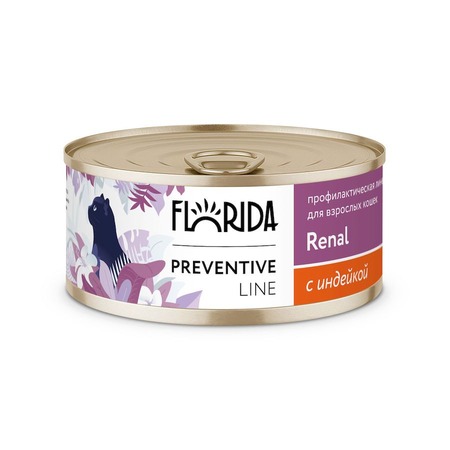 Florida Preventive Line Renal полнорационный влажный корм для кошек, поддержание здоровья почек, фарш из индейки, в консервах - 100 г фото 1