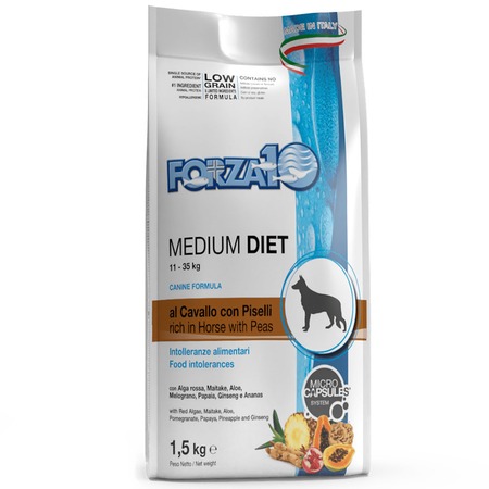 Сухой корм Forza10 Medium Diet для взрослых собак средних пород из конины, гороха и риса с микрокапсулами - 1,5 кг фото 1