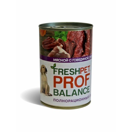 Freshpet Prof Balance полнорационный влажный корм для щенков, фарш из говядины, сердца и риса, в консервах - 410 г фото 1