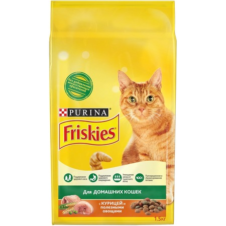 Friskies полнорационный сухой корм для домашних кошек, с курицей и полезными овощами фото 1