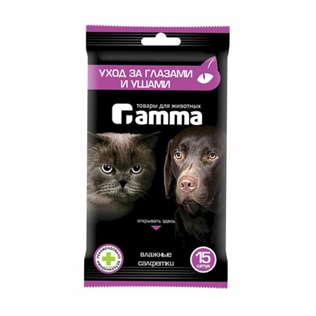 Gamma влажные салфетки для ухода за глазами и ушами собак 15x16 см - 15 шт фото 1