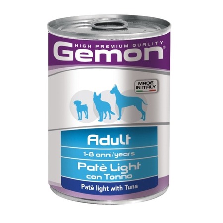 Gemon Dog Light полнорационный влажный корм для собак, низкокалорийный, паштет с тунцом, в консервах - 400 г фото 1