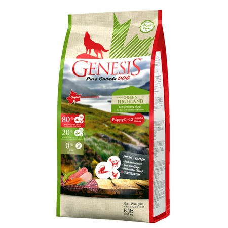 Genesis Pure Canada Green Highland Puppy для щенков, юниоров, беременных и кормящих взрослых собак всех пород с курицей, козой и ягненком - 2,27 кг фото 1