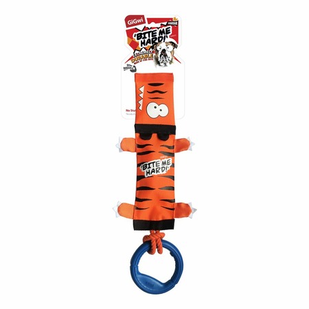 GiGwi игрушка для собак Тигр с пищалкой, веревкой и резиновым кольцом фото 1