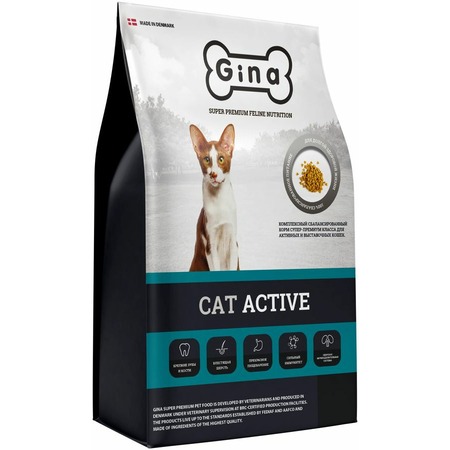 Gina Cat Active полнорационный сухой корм для активных и выставочных кошек, с курицей и ягненком - 1 кг фото 1