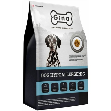 Gina Dog Hypoallergenic сухой корм для собак, гипоаллергенный, с индейкой, уткой и тунцом - 3 кг фото 1