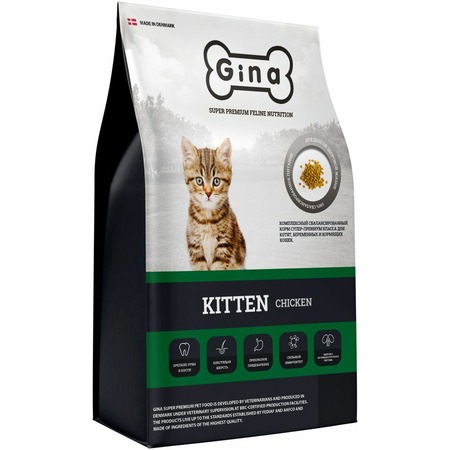 Gina Kitten полнорационный сухой корм для котят, беременных и кормящих кошек, с курицей и уткой - 1 кг фото 1